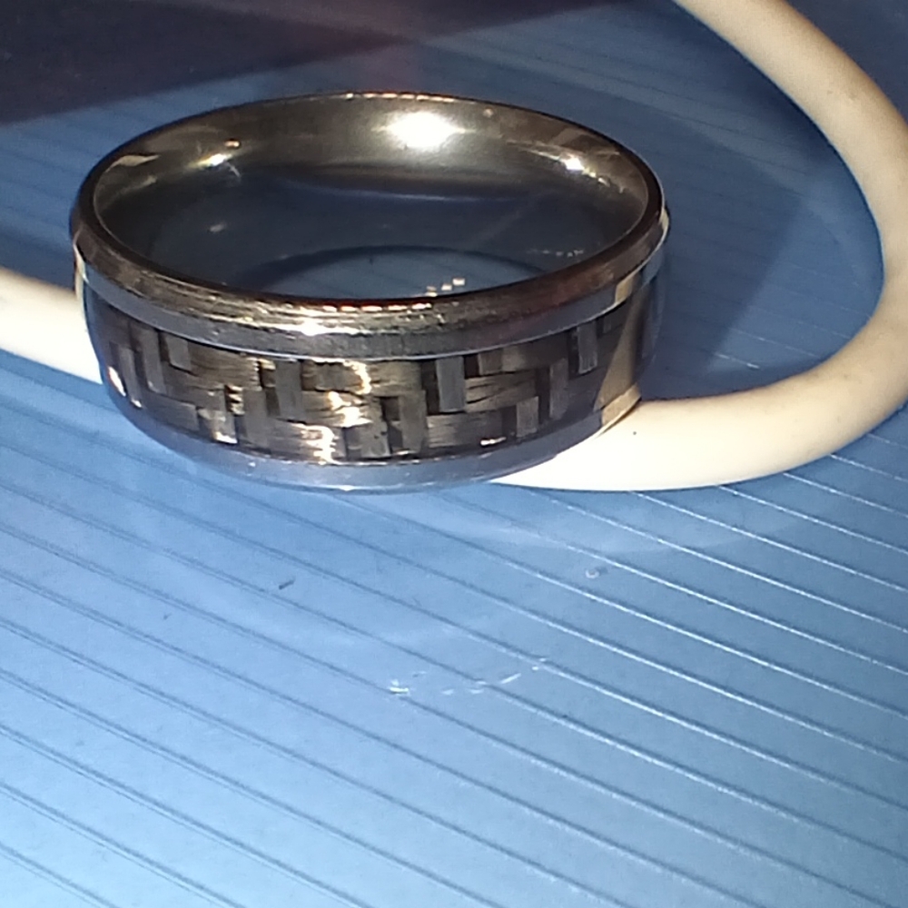 Men's Black and Silver Ring